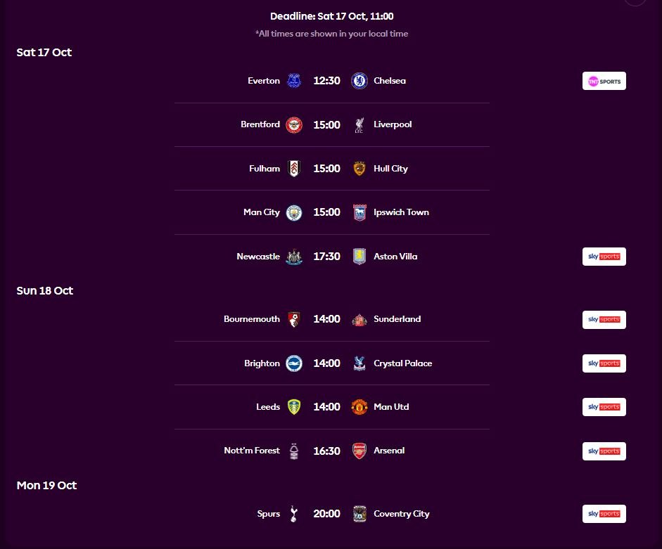 The fixtures for GW7.